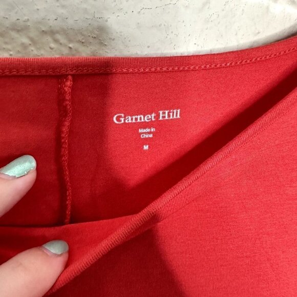 Garnet Hill Jersey Midi Dress Cotton Stretch Orange Red Size Medium 3/4 Sleeve - Picture 2 of 6